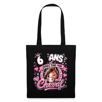 Cheval 6 Ans Anniversaire Fille Poney - Sac en tissu - noir - Devant