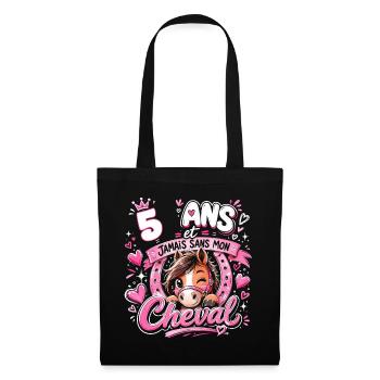 Cheval 5 Ans Anniversaire Fille Poney - Sac en tissu - noir - Devant