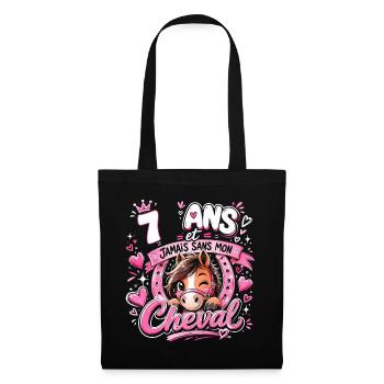 Cheval 7 Ans Anniversaire Fille Poney - Sac en tissu - noir - Devant