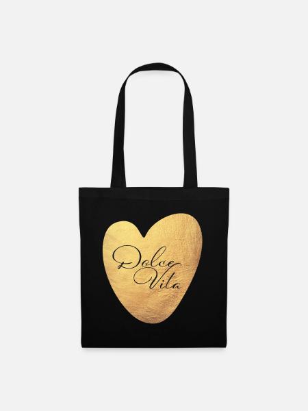 Herz Gold Dolce Vita Luxus cool Quote Hochzeit - Stoffbeutel - Schwarz