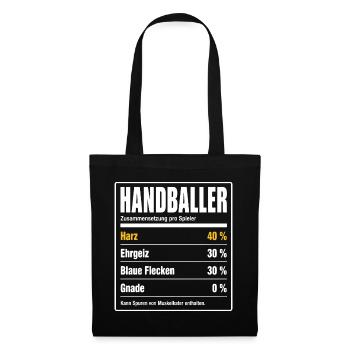 Handballer Inhaltsstoffe – 40 % Harz, 0 % Gnade - Stoffbeutel - Schwarz - Vorne