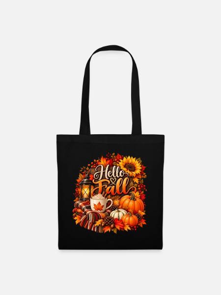 Hallo Herbst-Gemütliche Ernteszene - Stoffbeutel - Schwarz