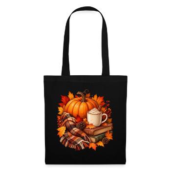 Herbstliche gemütliche Kürbis-Latte-Szene - Stoffbeutel - Schwarz - Vorne