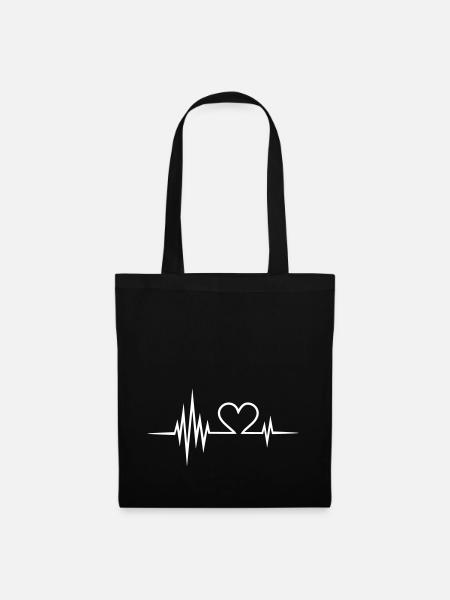 Puls, Frequenz, Valentinstag, Ich liebe dich, Herz - Stoffbeutel - Schwarz