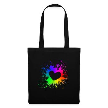 LGBT Splash Herz CSD Gay Pride Regenbogen - Stoffbeutel - Schwarz - Vorne