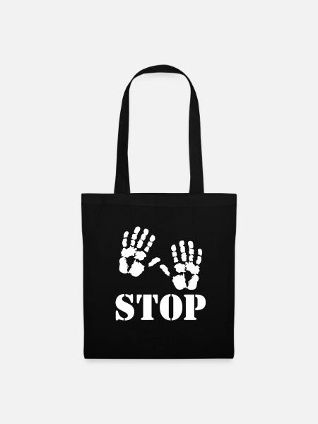 Stop - Handabdrücke - Stoffbeutel - Schwarz
