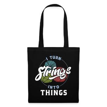 Knitting I Turn Strings into Things - Stoffbeutel - Schwarz - Vorne