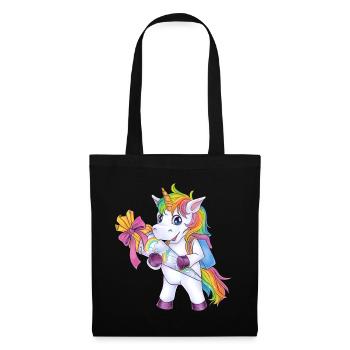 Niedliches Einhorn Zuckertüte Geschenk Einschulung - Stoffbeutel - Schwarz - Vorne