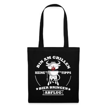 Grillkoch Spruch Logo Mit Kuh BBQ - Stoffbeutel - Schwarz - Vorne