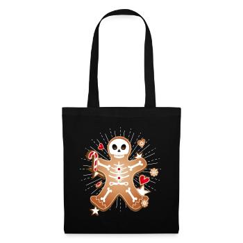 Lebkuchenmann Sugar Skull Dekor für Weihnachten - Stoffbeutel - Schwarz - Vorne