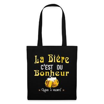 La bière c'est du bonheur mais à volonté humour - Sac en tissu - noir - Devant