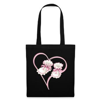 Coeur de bébé avec chaussures de bébé rose pour filles - Sac en tissu - noir - Devant