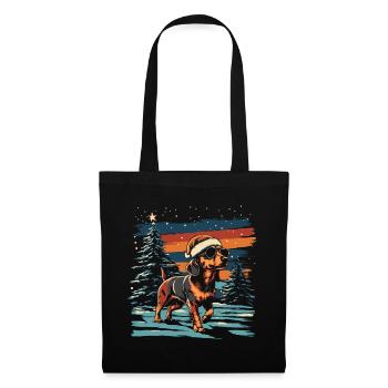 Dackel mit Weihnachtsmütze und Sonnenbrille - Stoffbeutel - Schwarz - Vorne