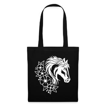 Cheval élégant et motif floral au trait - Sac en tissu - noir - Devant