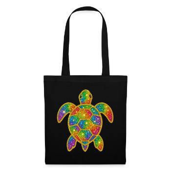 Regenbogen Glitzer Schildkröte - Stoffbeutel - Schwarz - Vorne