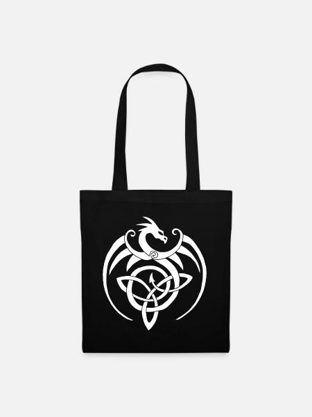 Weißer Drache und keltisches Symbol - Stoffbeutel - Schwarz