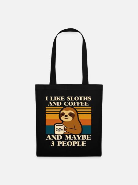 Faultier Kaffee Spruch Retro Humor Sloth Tier - Stoffbeutel - Schwarz