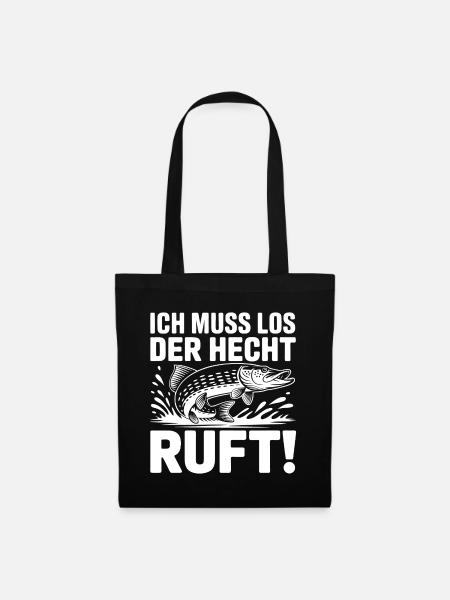 Hecht Angeln Humor - Stoffbeutel - Schwarz