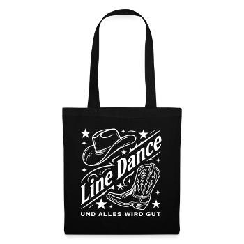 Line Dance Cowboyhut Stiefel Grafik - Stoffbeutel - Schwarz - Vorne