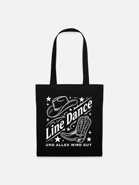 Line Dance Cowboyhut Stiefel Grafik - Stoffbeutel - Schwarz