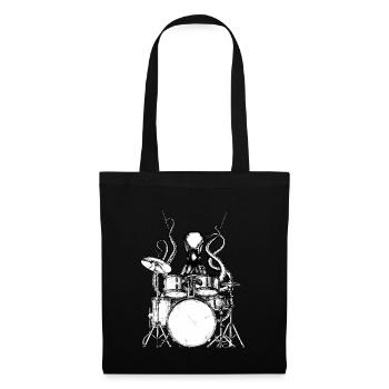 Krake Drummer Black and white for spread.png - Stoffbeutel - Schwarz - Vorne
