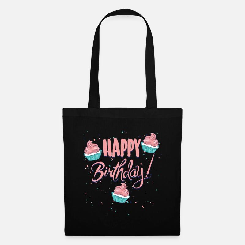 Happy Birthday mit Cupcakes - Stoffbeutel - Schwarz