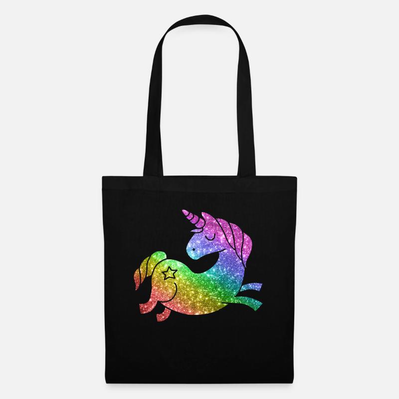 Regenbogen Glitzer Einhorn - Unicorn - Stoffbeutel - Schwarz