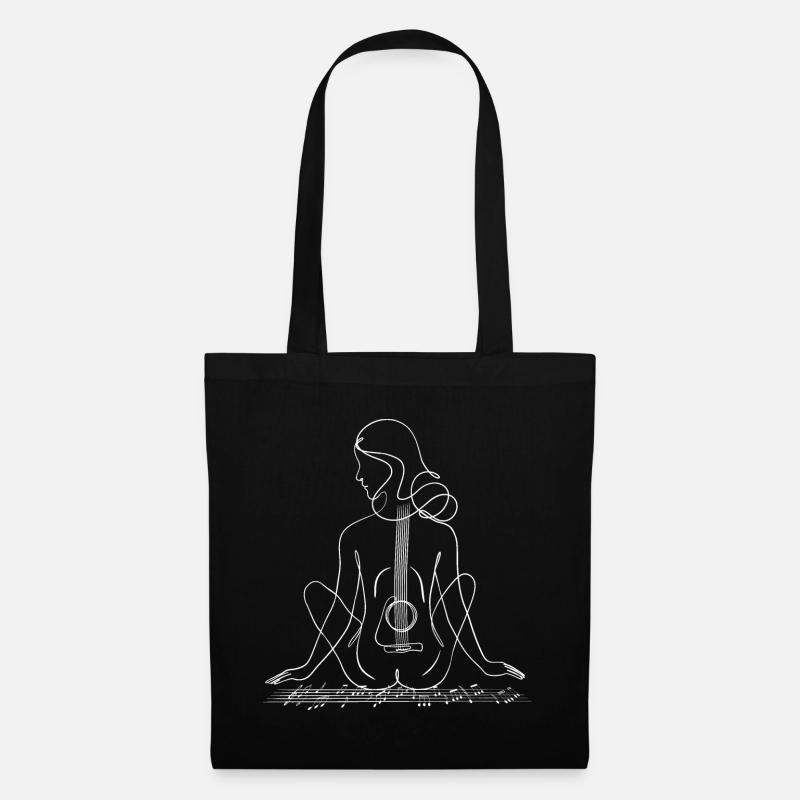 Mädchen Frau mit Gitarre Oneline Art - Stoffbeutel - Schwarz
