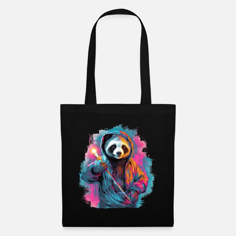 Panda mit Fackel - Stoffbeutel - Schwarz