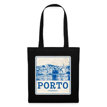Porto Blau Vintage Skyline - Stoffbeutel - Schwarz - Vorne