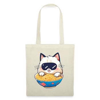 Niedliche Katze mit Ramen Suppe - Stoffbeutel - Natur - Vorne