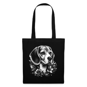 Portrait de beagle avec des fleurs dans un style réaliste - Sac en tissu - noir - Devant