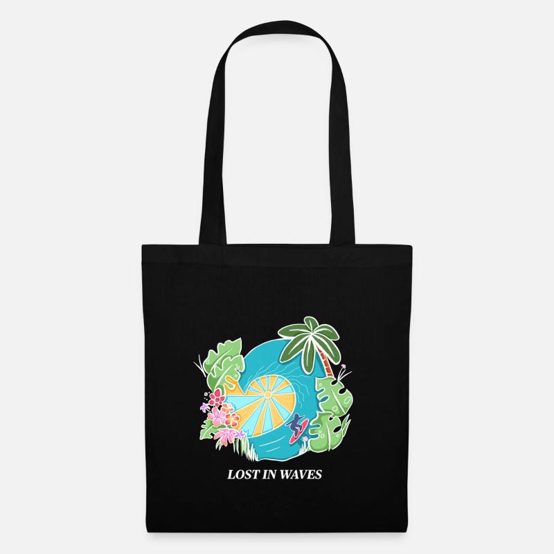 Lost in Waves – Tropical Surf Vibes Design - Stoffbeutel - Schwarz