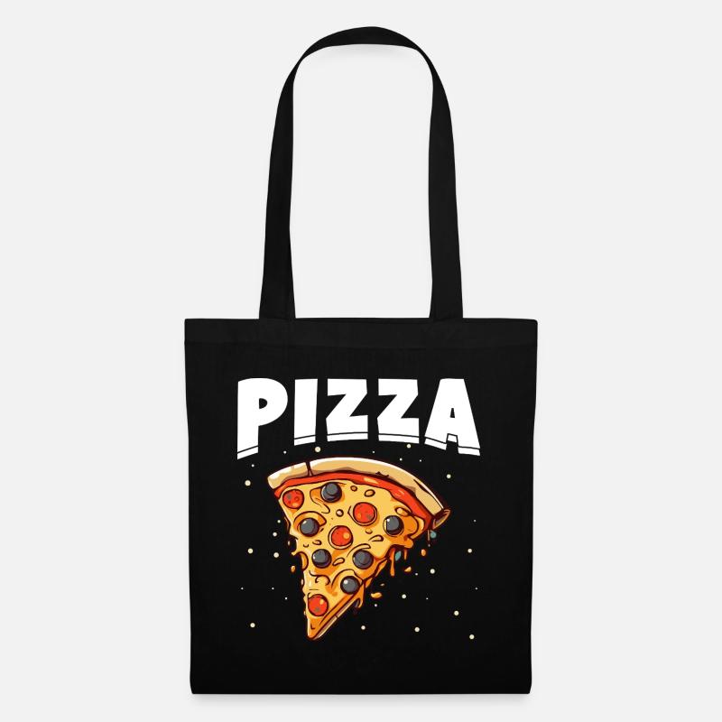 Pizzastück mit Schwarz und roten Belegen - Stoffbeutel - Schwarz