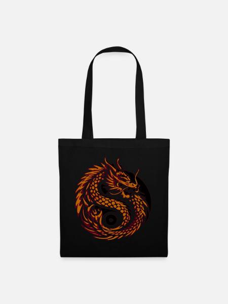 Feuerdrachen-Spirale – Yin-Yang Asiatische Mythische - Stoffbeutel - Schwarz