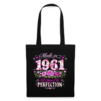 Woman's 65th Birthday Gift - 1961 Floral Birthday - Tote Bag - black - Front
