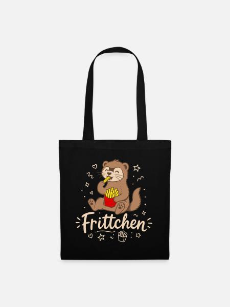 Frittchen - Frettchen mit Fritten - Pommes Frites - Stoffbeutel - Schwarz