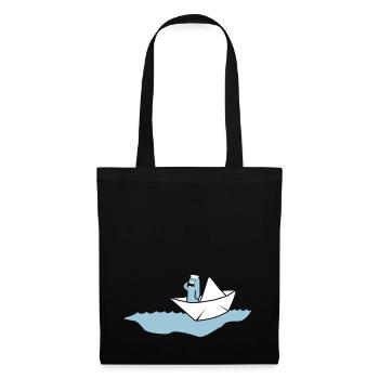 Papierboot mit Kapitän - Stoffbeutel - Schwarz - Vorne