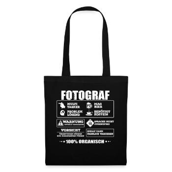 Profession de photographe, appareil photo, chemise de photographe, Photoshirt - Sac en tissu - noir - Devant