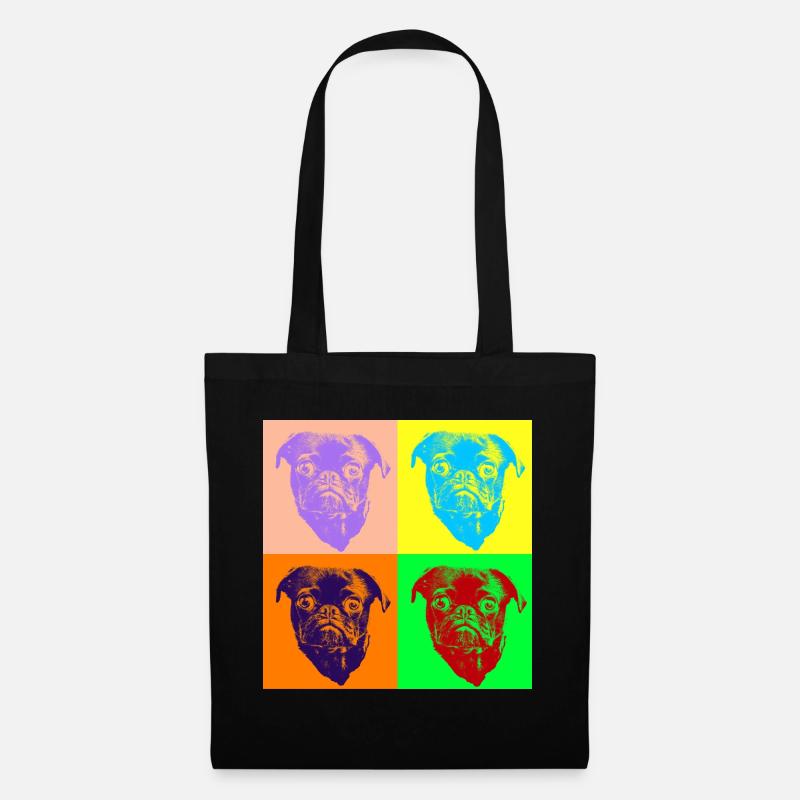 Pop Art Style Süßer Mops Hundekopf - Geschenkidee - Stoffbeutel - Schwarz