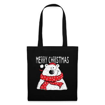 Joyeux Noël Ours - Hiver - Noël - Cadeau - Sac en tissu - noir - Devant