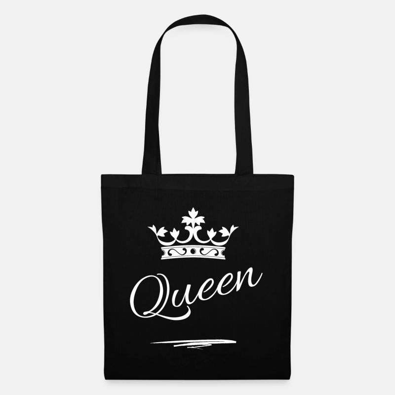 Krone mit Schriftzug Queen-Weiß - Stoffbeutel - Schwarz