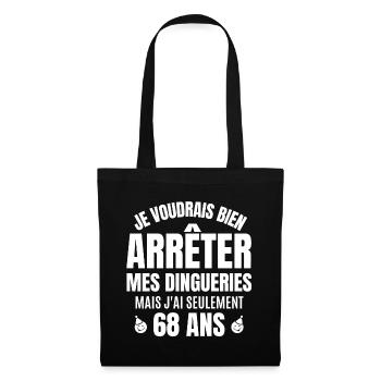 anniversaire, anniversaire 68 ans - Sac en tissu - noir - Devant