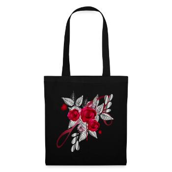 Bouquet argenté de la Saint-Valentin avec des roses - Sac en tissu - noir - Devant