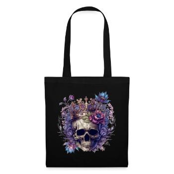 Crâne avec couronne et fleurs - Sac en tissu - noir - Devant