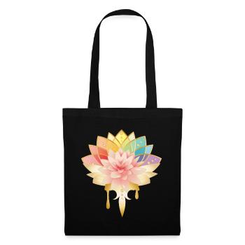 Lotus avec des fleurs dorées symbole dans des couleurs vives - Sac en tissu - noir - Devant