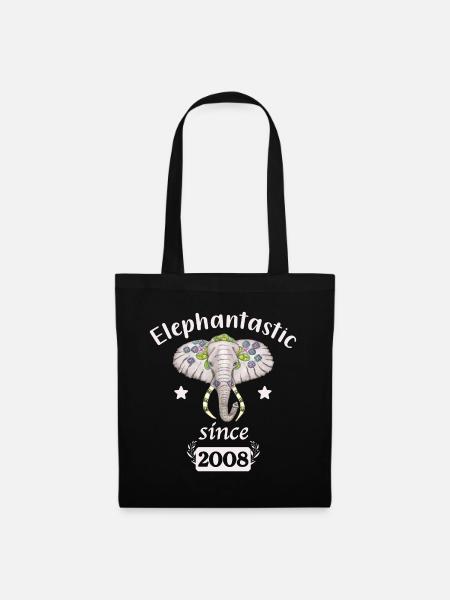 Elephantastic since 2008, Elefantenkopf geschmückt - Stoffbeutel - Schwarz