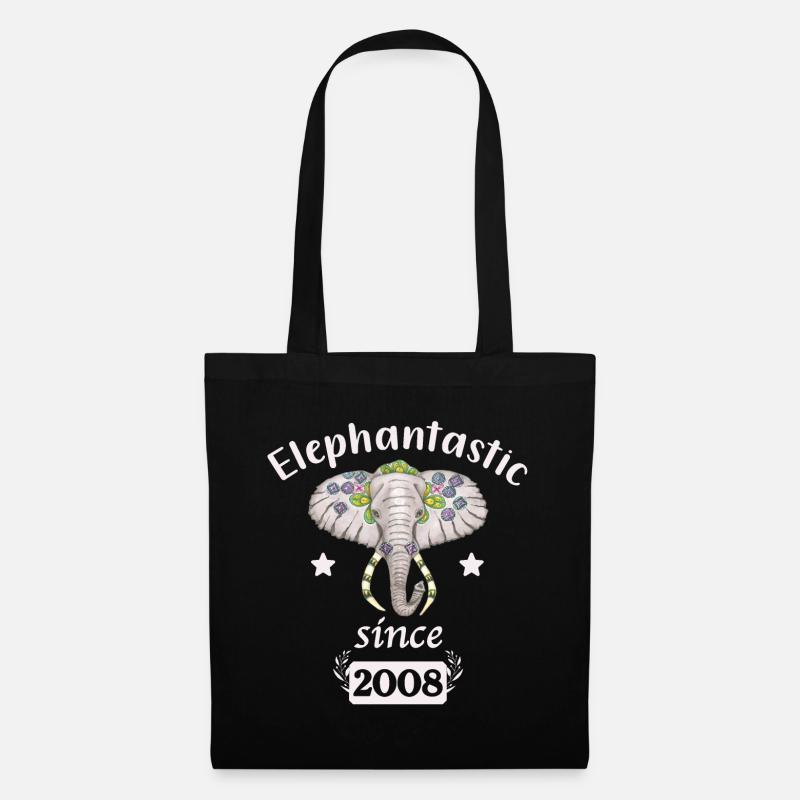 Elephantastic since 2008, Elefantenkopf geschmückt - Stoffbeutel - Schwarz