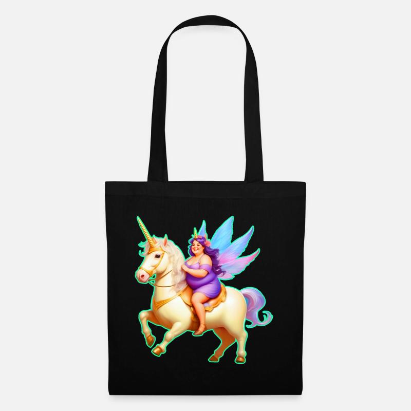 Niedliche dicke Fee auf Einhorn - Stoffbeutel - Schwarz