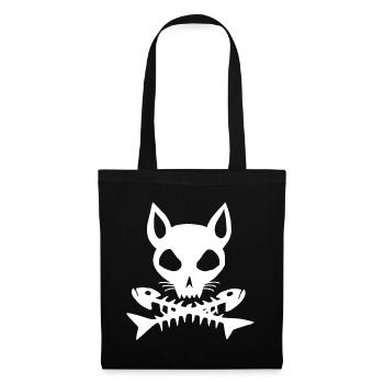 Weißer Katzenschädel - Stoffbeutel - Schwarz - Vorne